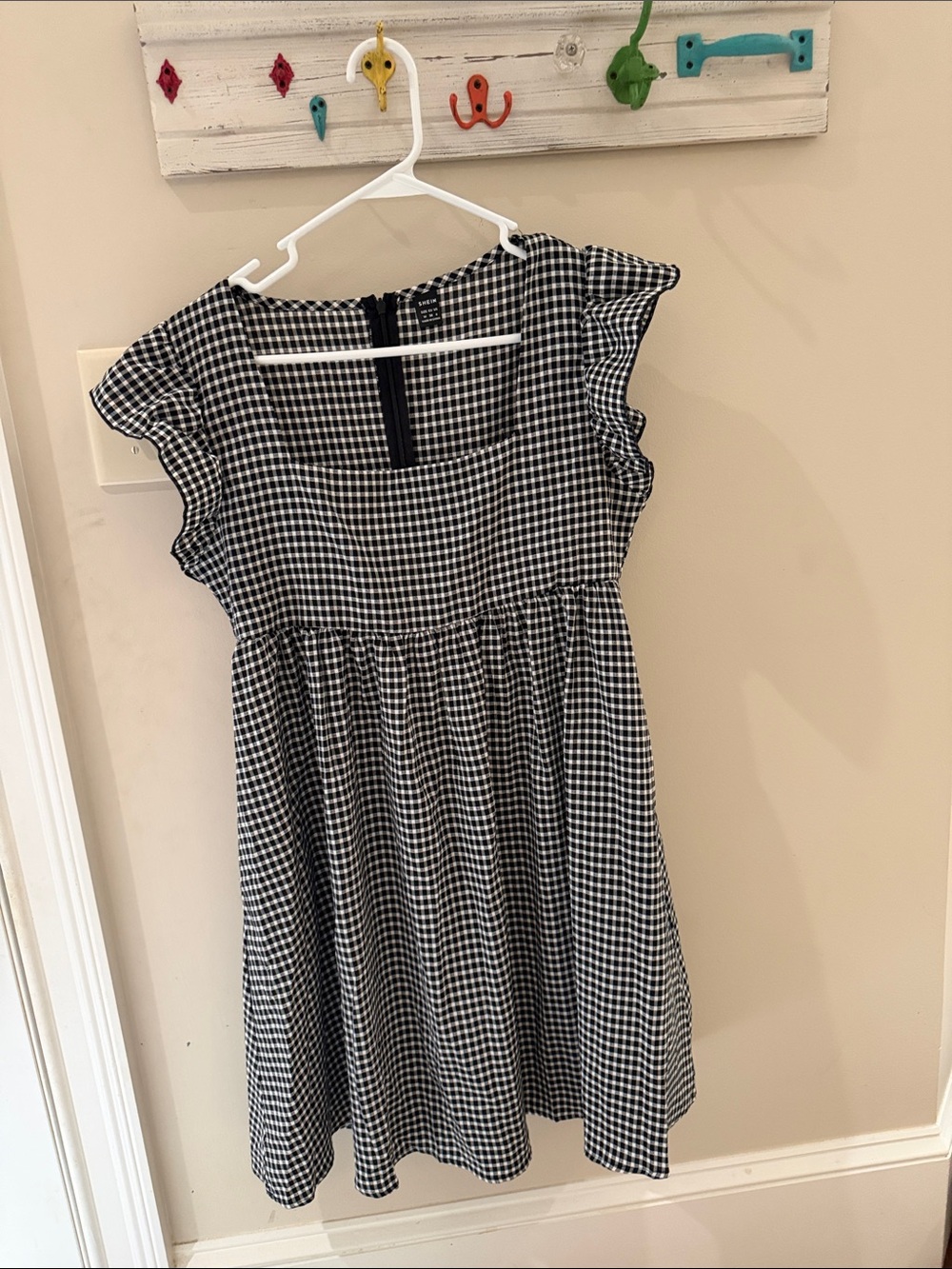 SHEIN Black and White Gingham Square Neck Dress